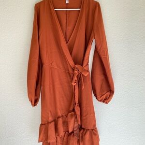 Amazon Rust Long Sleeve Wrap Dress